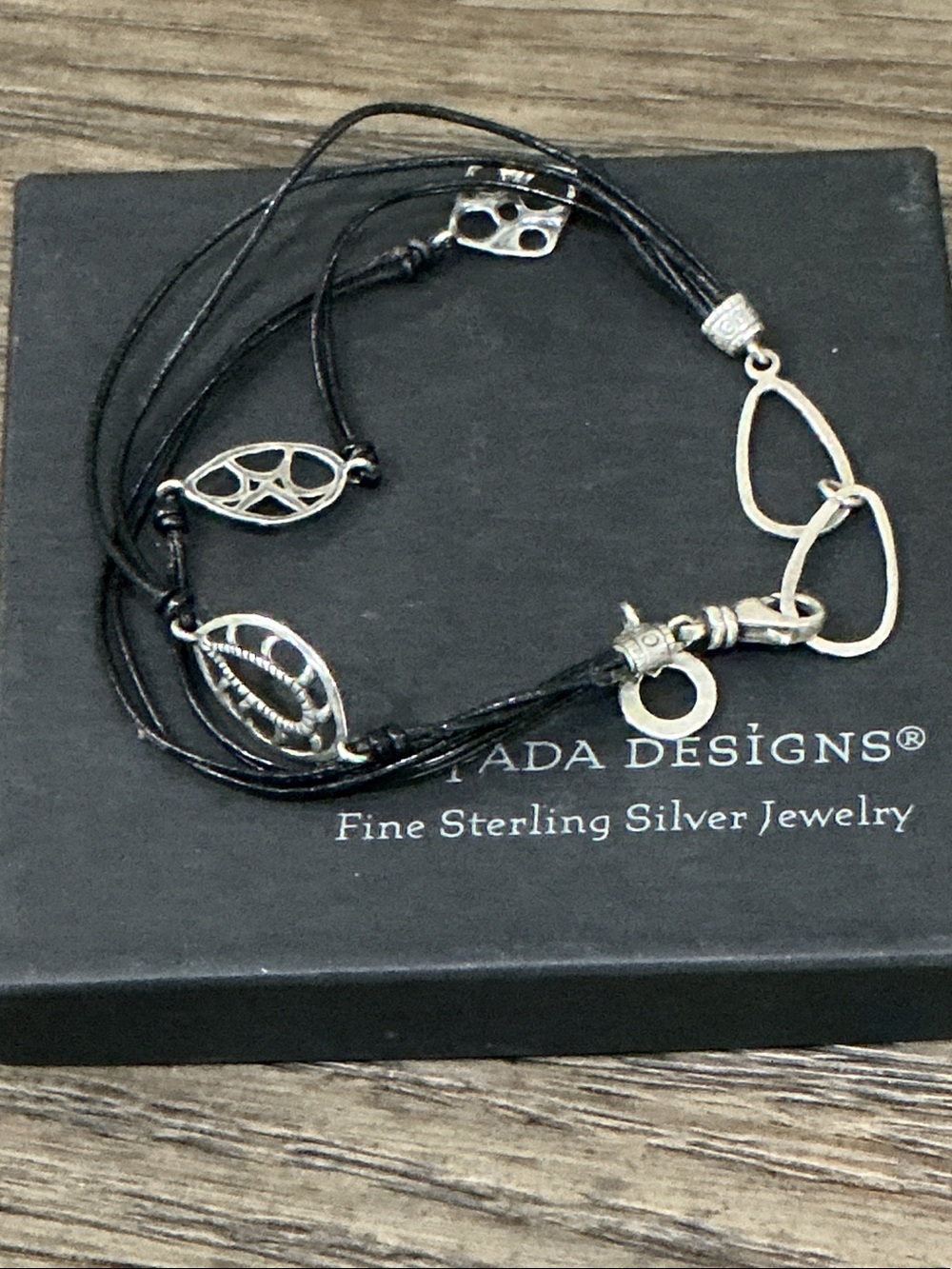 Silpada Black Leather Multi-Strand Sterling Silver Accent Bracelet